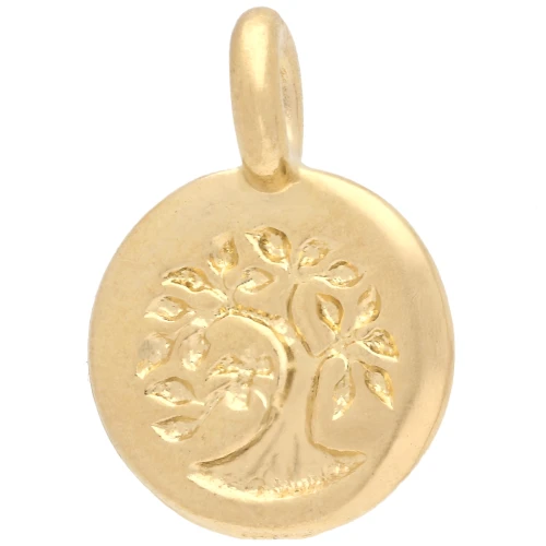 Dije redondo de 12 mm - Motivo Árbol de la vida - Dorado con oro fino x1