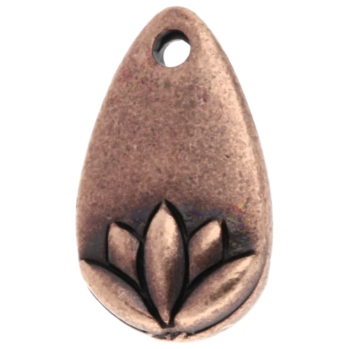 Dije de gota 13x8 mm - Motivo flor de loto - Cobre envejecido x1
