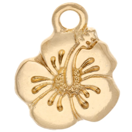 Dije de flor de hibisco 17x14 mm - Dorado con oro fino x1