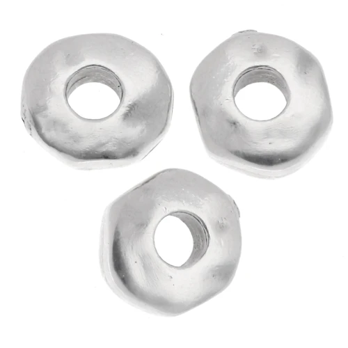 Cuentas arandalas agujero grande 6,5 mm - Chapado plateado fino envejecido x5