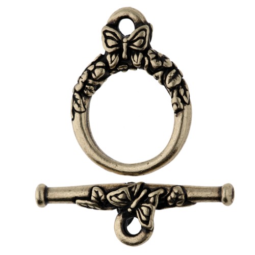 Cierre redondo en T de 15 mm - motivo mariposa - Bronce x1