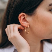 Pendientes de aro redondo martillado 30 mm - del hilo 2,5 mm - Acero inoxidable 316L y Dorado 201 x2