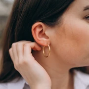 Pendientes de aro redondo martillado 30 mm - del hilo 2,5 mm - Acero inoxidable 316L y 201 x2