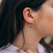 Pendientes de aro redondo martillado 23 mm - del hilo 2,5 mm - Acero inoxidable 316L y 201 x2