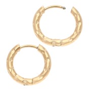 Pendientes de aro redondo martillado 15 mm - del hilo 2,5 mm - Acero inoxidable 316L y Dorado 201 x2