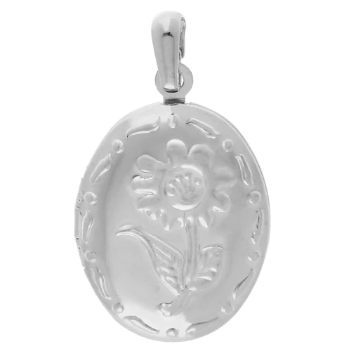 Colgante Marco de Fotos Ovalado 26x18 mm - Motivo Flor - Chapado en plata fina x1
