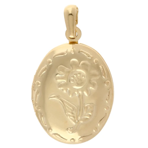 Colgante Marco de Fotos Ovalado 26x18 mm - Motivo Flor - Dorado en oro fino x1