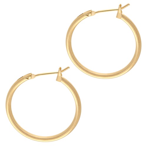 Pendientes de aro redondo 23 mm - Hilo 1,8 mm - Dorado con oro fino x2