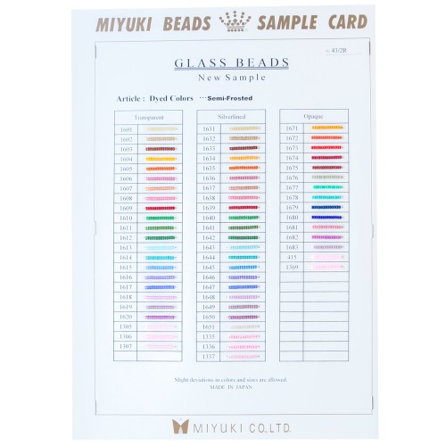 Carta de colores de Miyuki Rocalla 11/0 - Tarjeta de muestras (n.º 43/2R) Colores teñidos - Semimate