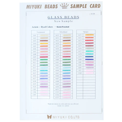 Carta de colores de Miyuki Rocalla 11/0 - Tarjeta de muestras (n.º 43/2R) Colores teñidos - Semimate