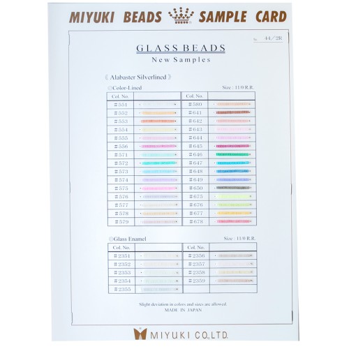 Carta de colores de Miyuki Rocalla 11/0 - Tarjeta de muestra (n.º 44/2R) - Alabaster Silverlined