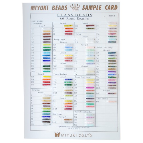 Carta de colores de las cuentas Miyuki Rocalla 8/0 (n.º 865/R/1-2) - Láminas 1 y 2