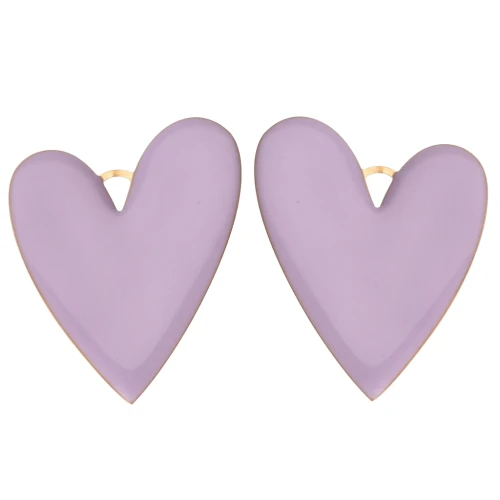 Colgantes corazón 38x30 mm con resina epoxi - Acero inoxidable 304 Oro - Lila x2