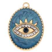 Colgante ojo oval 20x15 mm - epoxi y strass - Acero inoxidable 304 Oro - Azul|raw }}