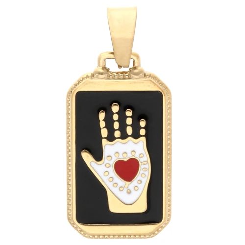 Colgante rectángulo 26x14 mm con motivo corazón - epoxi - Acero inoxidable 304 Oro - Negro