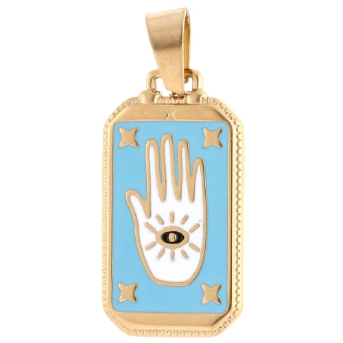 Colgante mano-ojo rectangular 26x14 mm - epoxi - acero inoxidable 304 Oro - Azul