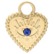 Colgante corazón 15,5x13 mm motivo ojo con strass - Acero inoxidable 304 Oro - Azul x1|raw }}