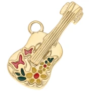 Colgante flor guitarra 17x26mm resina epoxi - Acero inoxidable 304 Oro - Multicolor