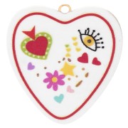Colgante corazón impreso UV 23x22 mm - Acero inoxidable 304, chapado en oro - Blanco - Multicolor