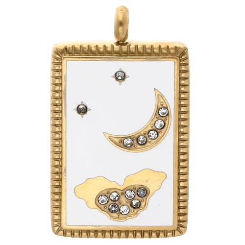 Colgante rectángulo 26x15 mm motivo luna - epoxi - acero inoxidable 304 Oro - Blanco