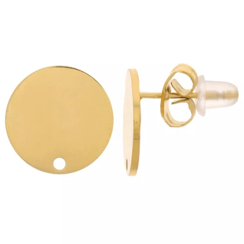 Pendientes redondos lisos 12 mm - Acero inoxidable 316L Oro x20