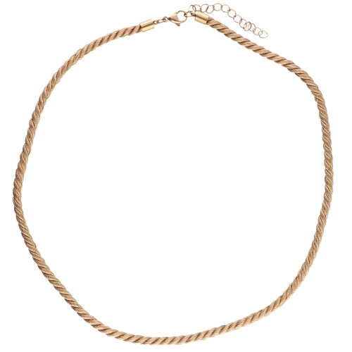 Collar de cordón trenzado de poliéster 4 mm - Acero inoxidable 304 Oro - Beige oscuro x46cm