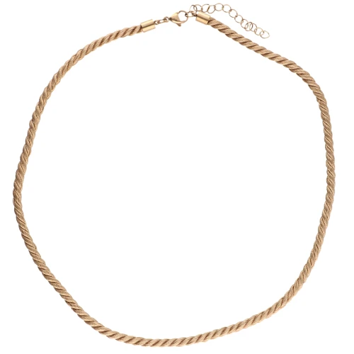 Collar de cordón trenzado de poliéster 4 mm - Acero inoxidable 304 Oro - Beige oscuro x46cm