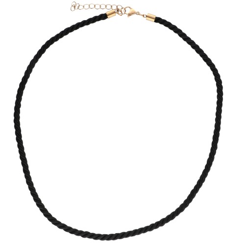 Collar cordón trenzado poliéster 4 mm - Acero inoxidable 304 Oro - Negro x46cm