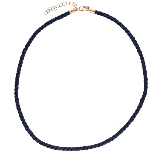Collar de cordón trenzado de poliéster de 4mm - Acero inoxidable 304 Gold - Azul marino x46cm
