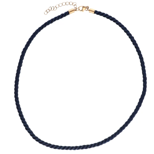Collar de cordón trenzado de poliéster de 4mm - Acero inoxidable 304 Gold - Azul marino x46cm