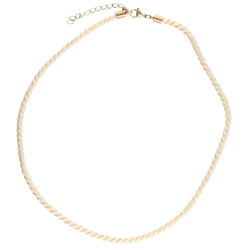 Collar de cordón trenzado de poliéster 4 mm - Acero inoxidable 304 Oro - Crema x46cm