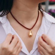 Collar de cordón trenzado de poliéster 4 mm - Acero inoxidable 304 Oro - Crema x46cm