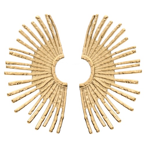 Pendientes medio sol martillado 44x26 mm - Acero inoxidable 304 Oro x2