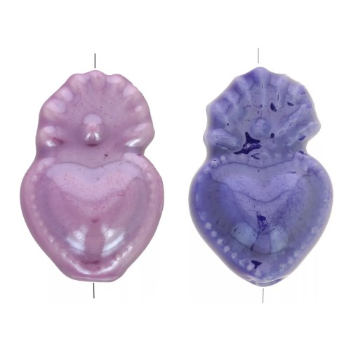 Cuenta de cerámica Ex-voto corazón mexicano 15x10 mm - Colores de forma aleatoria x1