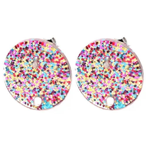 Pendientes acrílicos redondos de 15 mm - Purpurina multicolor x2