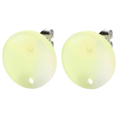 Pendientes redondos de acetato de 15 mm - Coral jaspeado - Amarillo - Perla azul x2