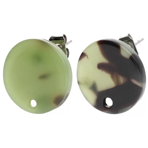 Pendientes redondos de acetato de 15 mm - carey - verde oscuro - negro x2