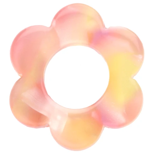 Colgante Flor Acetato 14 mm - Rosa jaspeado - Amarillo x1