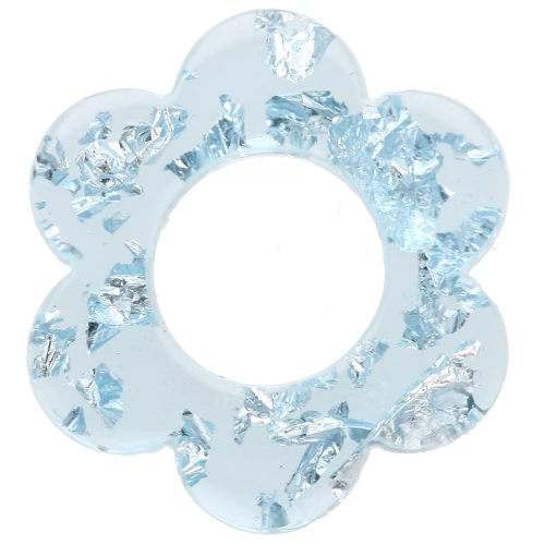 Colgante flor acrílico 14 mm - Azul cielo transparente - Purpurina plateada