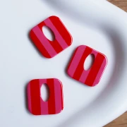 Colgante cuadrado de acetato, hueco 21 mm - Rosa - Rayas rojas x1