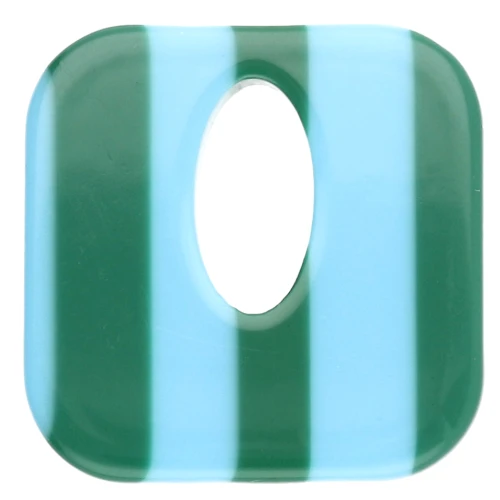 Colgante cuadrado de acetato, hueco 21 mm - Azul claro - Rayas verde oscuro x1