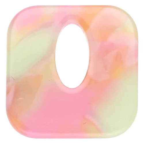 Colgante cuadrado de acetato, hueco 21 mm - Rosa jaspeado - Naranja - Verde x1