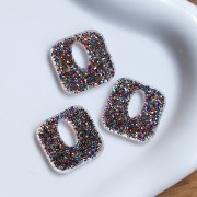 Colgante acrílico hueco cuadrado 21 mm - Purpurina multicolor x1