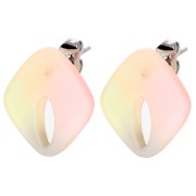 Coral - Pendientes de diamantes huecos 16x14 mm - Coral jaspeado - Amarillo - Perla azul x2 Pendientes de diamantes huecos 16x14 mm - Coral jaspeado - Amarillo - Perla azul x2