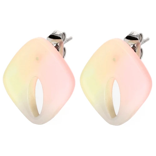 Pendientes de diamantes huecos 16x14 mm - Coral jaspeado - Amarillo - Perla azul x2