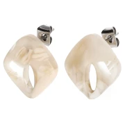 Pendientes diamante hueco 16x14 mm acetato - Marfil jaspeado - Beige oscuro x2