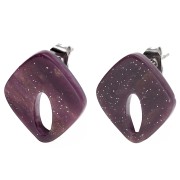 Pendientes de diamantes huecos 16x14 mm acrílico - Violeta jaspeado brillo x2
