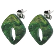 Pendientes de diamantes huecos 16x14 mm acrílico - Verde oscuro jaspeado purpurina x2