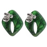 Pendientes de diamantes huecos 16x14 mm acrílico - Verde oscuro jaspeado purpurina x2