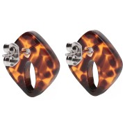 Pendientes diamante hueco 16x14 mm acetato - Marrón terrazo - Negro x2